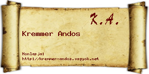 Kremmer Andos névjegykártya